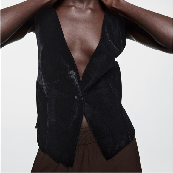 Zara Black Combination Velvet Vest - Picture 5 of 11